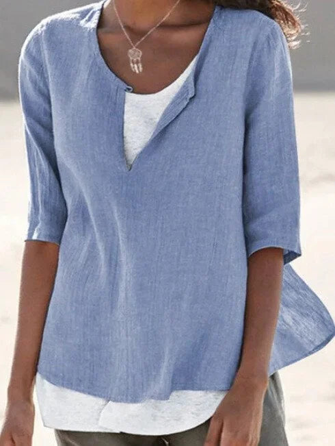 Vera | Damen Bluse 3/4-Arm Lagenlook V-Ausschnitt