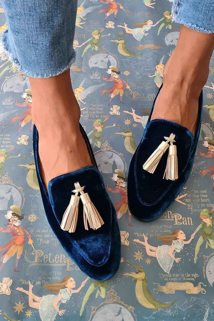 Mitternachts Eleganz Loafers mit Champagner Quasten