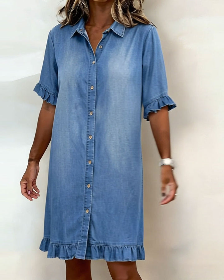 Belinda| Bequemes Denim-Kleid mit schmeichelnder Raffung