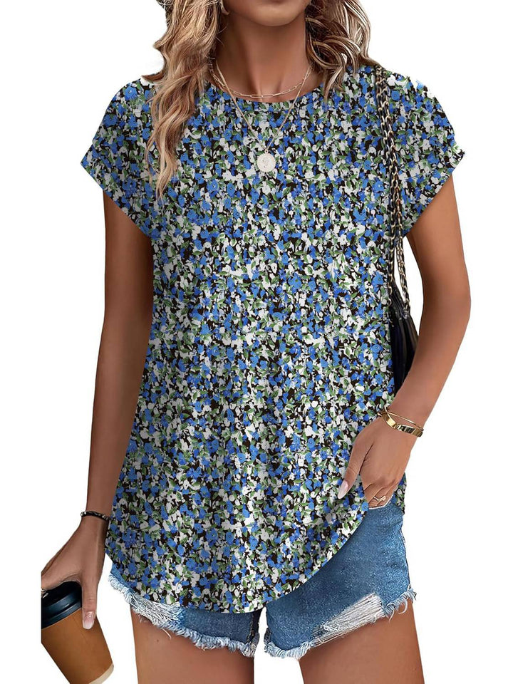Zoella | Damen Bluse Kurzarm Rundhals Blätterdruck Bunt