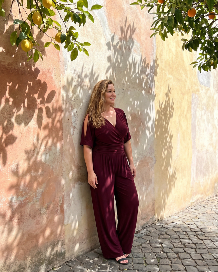 Nyxara | Kalt-Schulter Wickel Taille Entspanntes Jumpsuit
