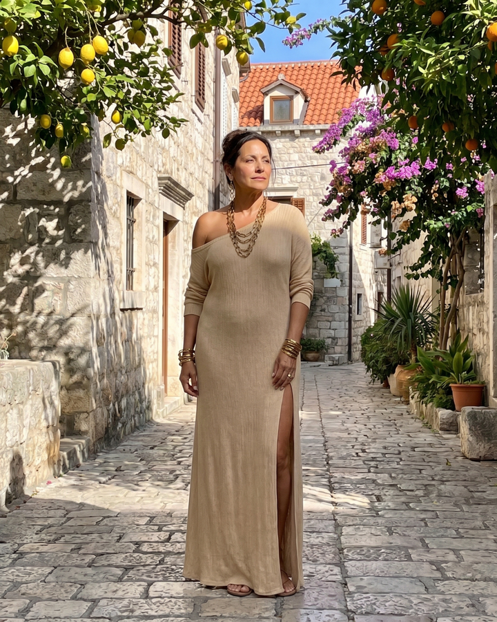 Asterelle | Einseitiges, fließendes Midi-Kleid mit Schlitz