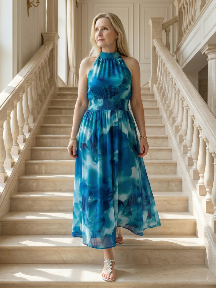 Sylin | Gerafftes Halter-Midi-Kleid