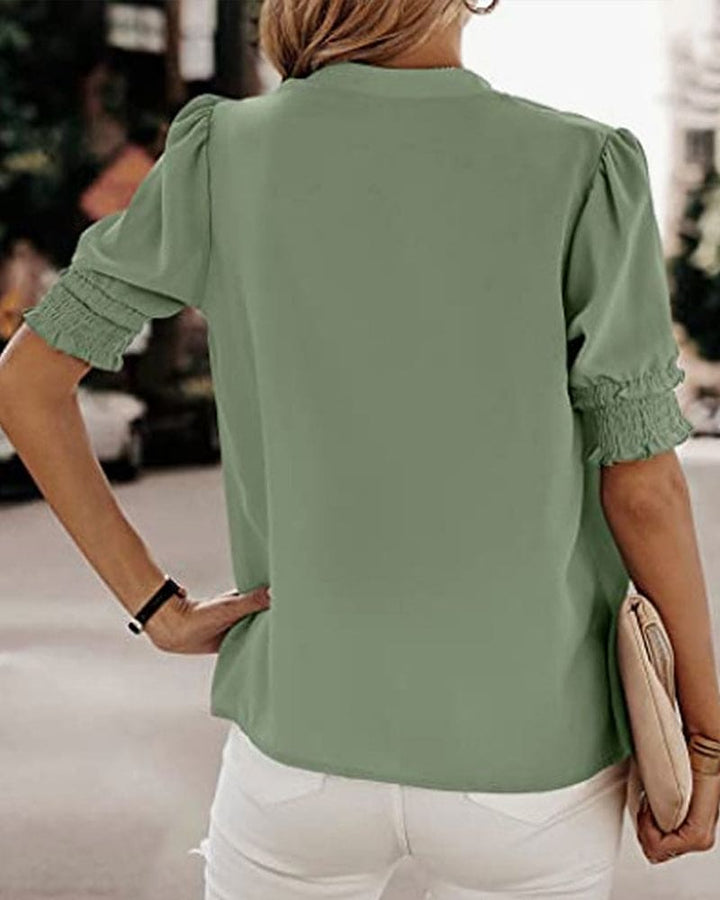 Jolie | Damen Chiffon Bluse Kurzarm V-Ausschnitt Puffärmel
