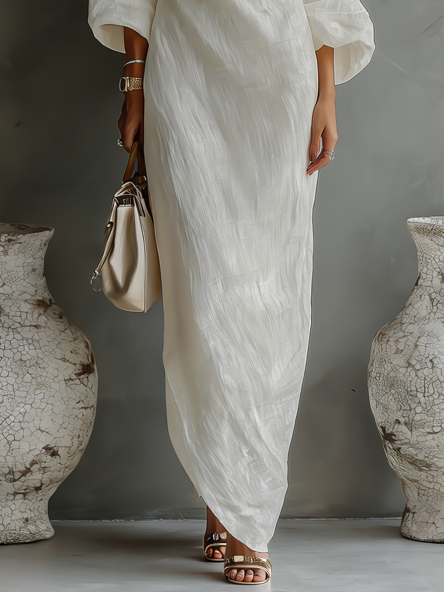 Ximena | Elfenbein Leinen Kleid Schulterfrei