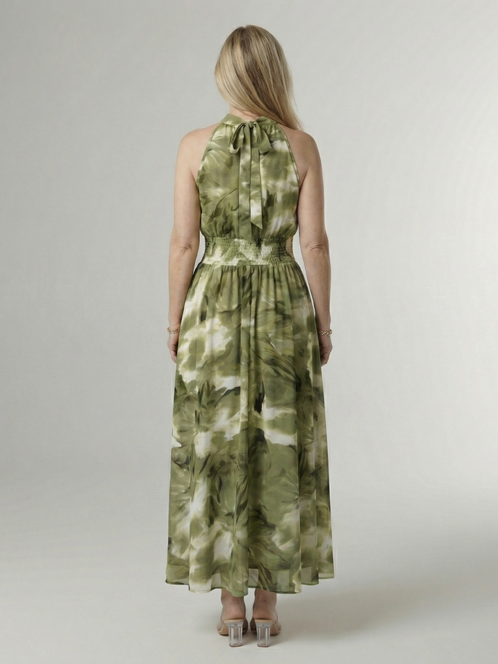 Sylin | Gerafftes Halter-Midi-Kleid