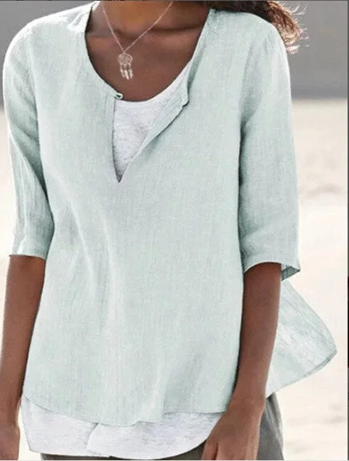 Vera | Damen Bluse 3/4-Arm Lagenlook V-Ausschnitt