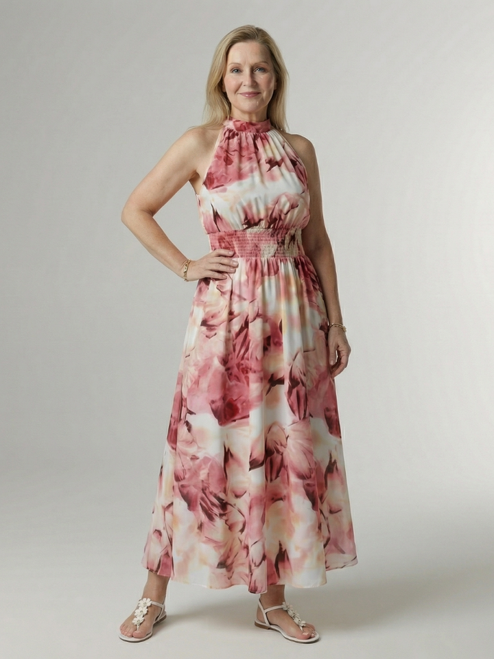 Sylin | Gerafftes Halter-Midi-Kleid