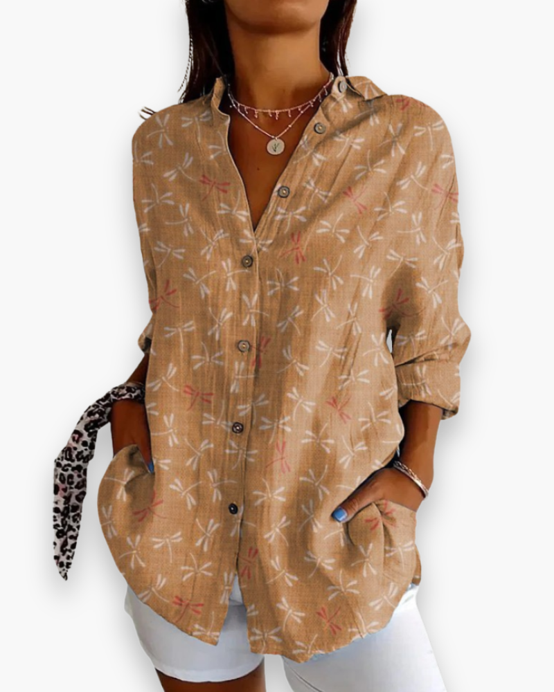 Flora | Damen Bluse Langarm Blumenprint Hemdbluse Knopfleiste