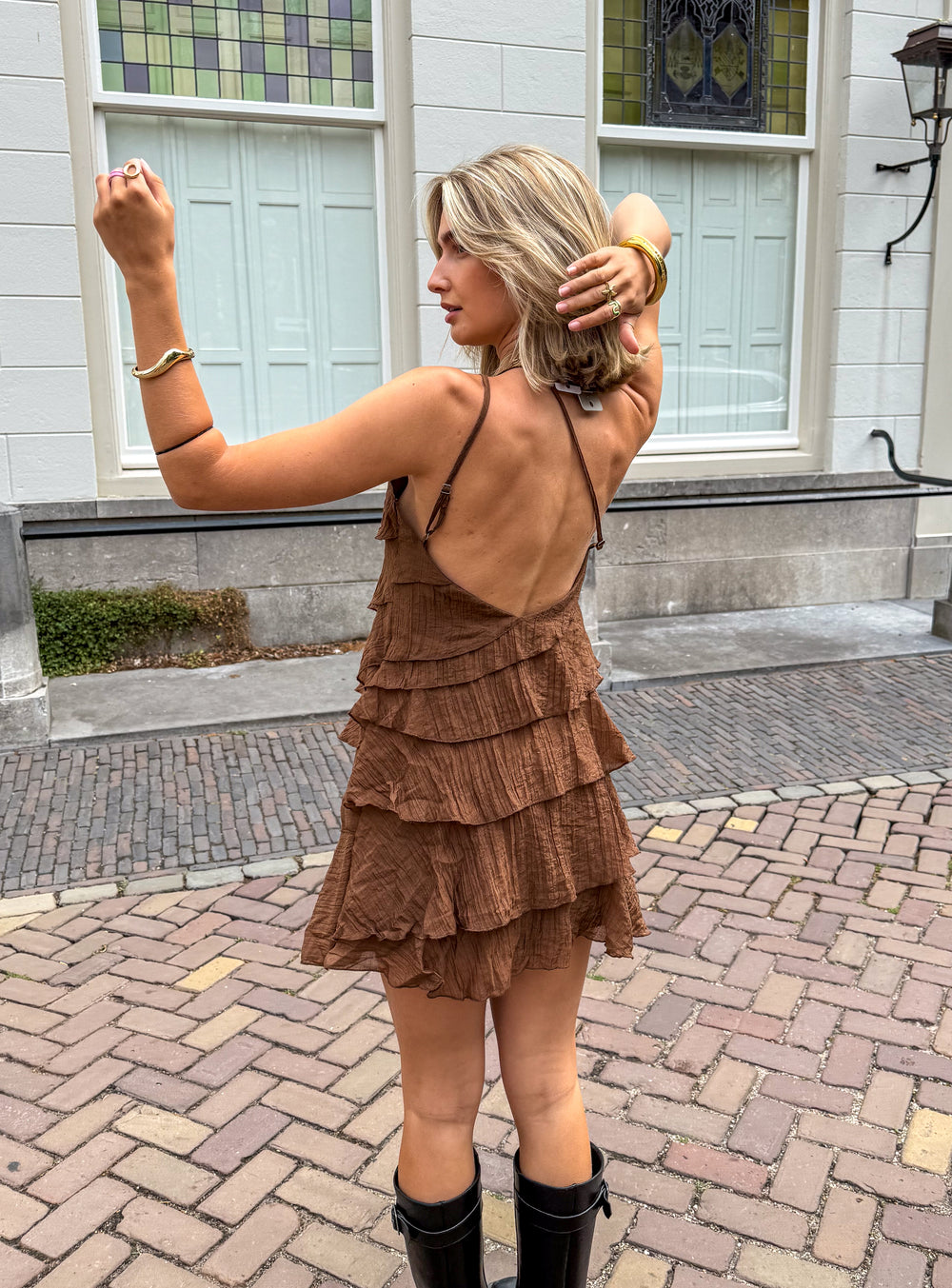 Mini Kleid Damen Rüschen Asymmetrisch Schulterträger Casual Sommer