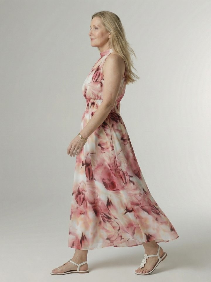 Sylin | Gerafftes Halter-Midi-Kleid