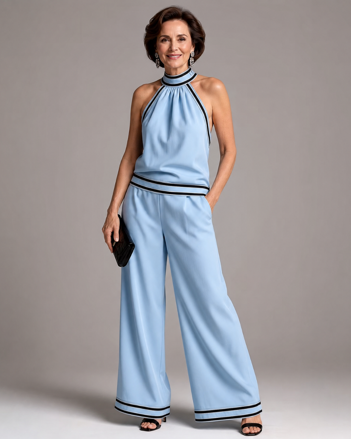 Zephyrine | Jumpsuit mit Kontrastbesatz und weitem Bein