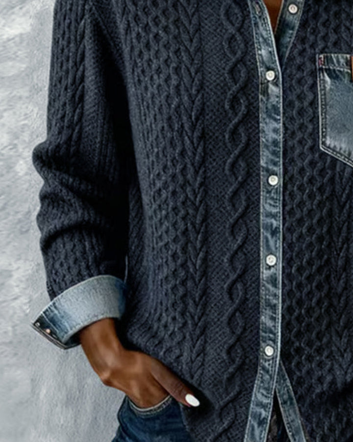 Dana | Damen-Strickjacke mit langen Ärmeln und Denim-Details