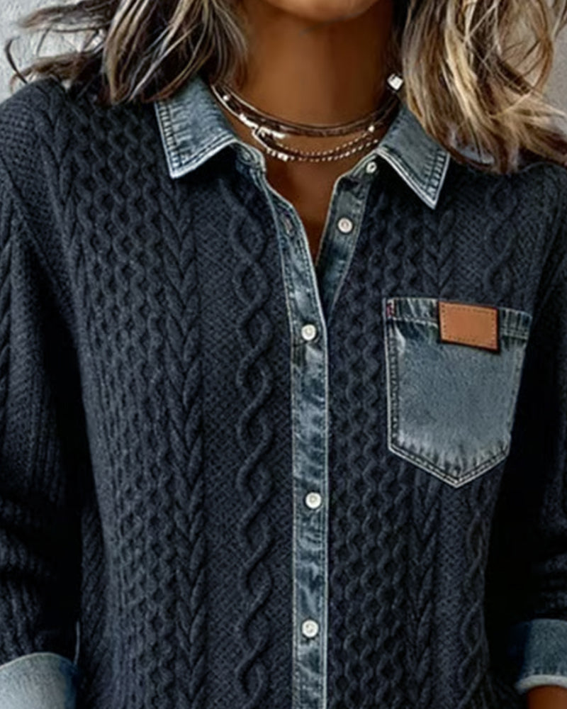 Dana | Damen-Strickjacke mit langen Ärmeln und Denim-Details