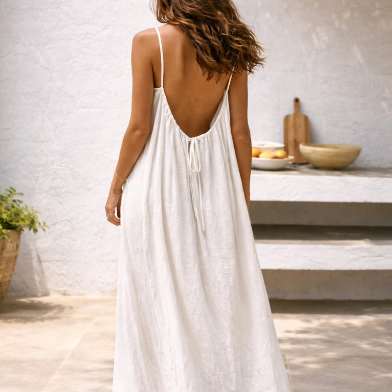 Lange Kleid mit verstellbaren Spaghetti-Trägern und Rückenausschnitt für Damen
