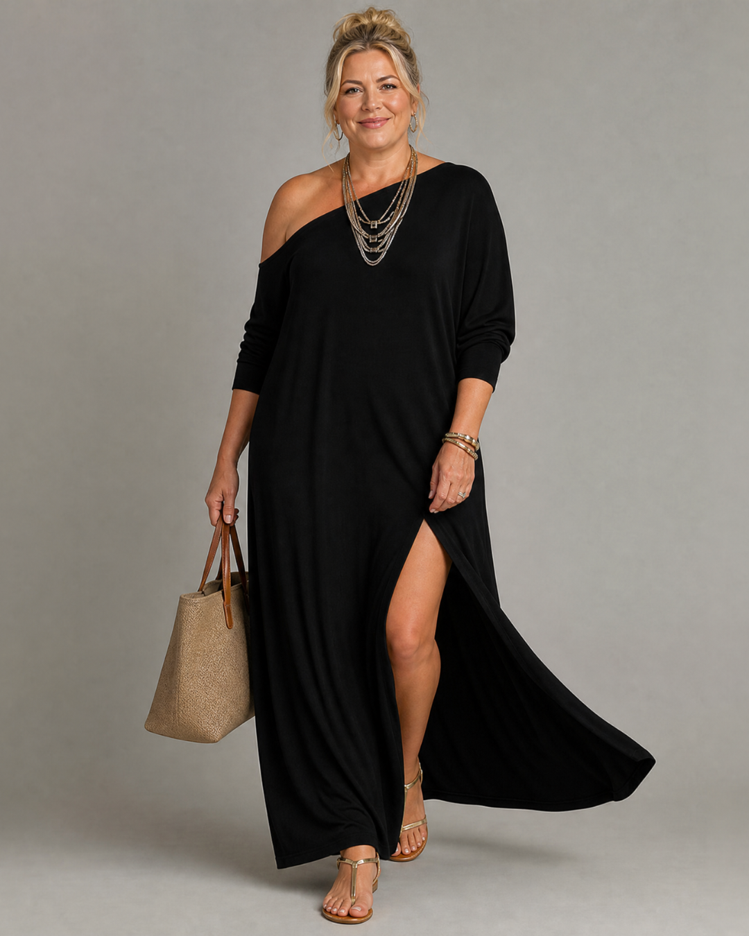 Asterelle | Einseitiges, fließendes Midi-Kleid mit Schlitz