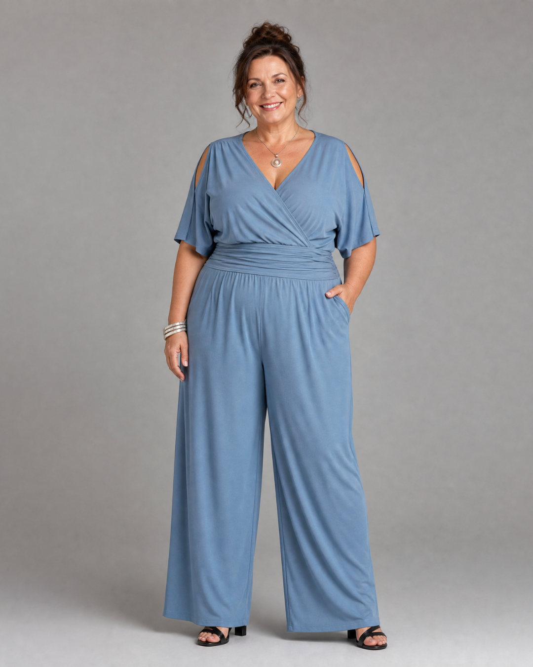 Nyxara | Kalt-Schulter Wickel Taille Entspanntes Jumpsuit