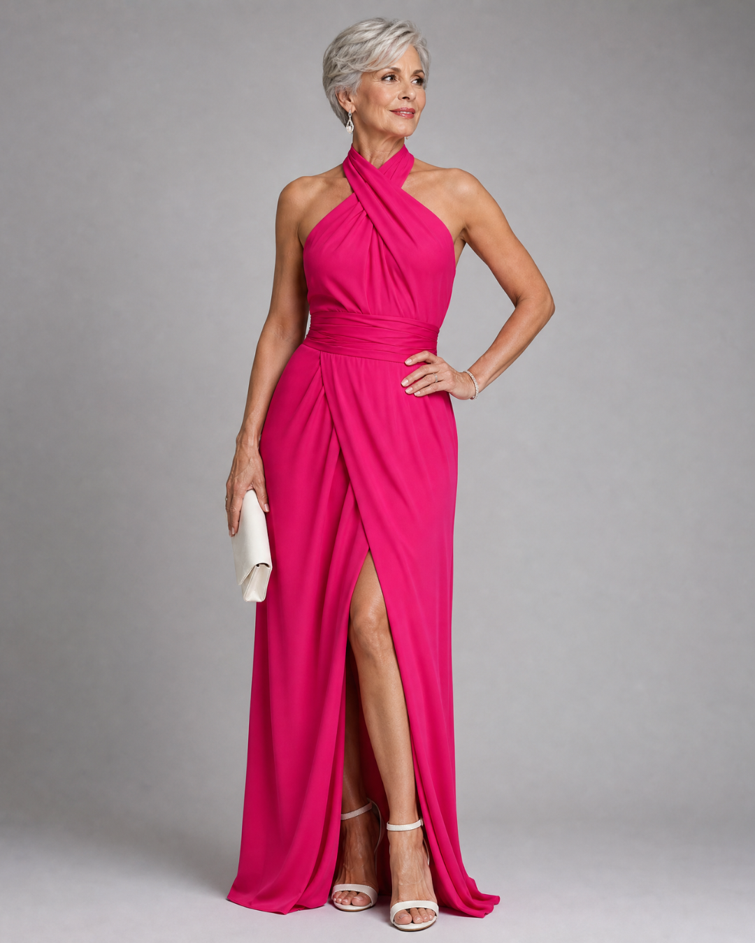 Vaelora | Kreuz Halter Drapiertes Midi Kleid