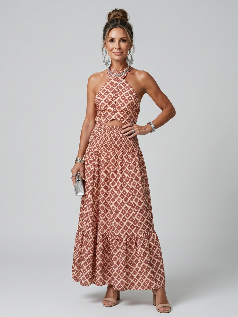 Amira | Geometrisches Print Cutout Midi Kleid