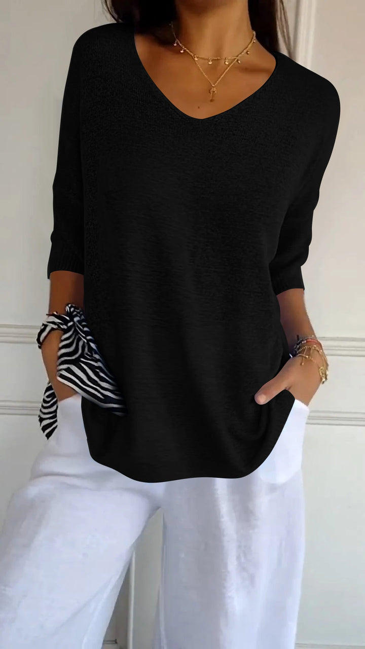 Tina | Damen pullover 3/4 Arm V-Ausschnitt Übergroß Koralle