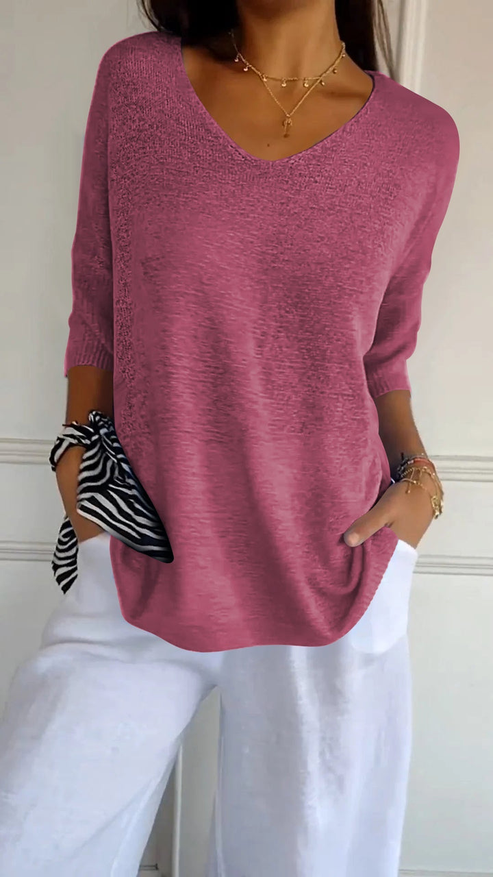 Tina | Damen pullover 3/4 Arm V-Ausschnitt Übergroß Koralle