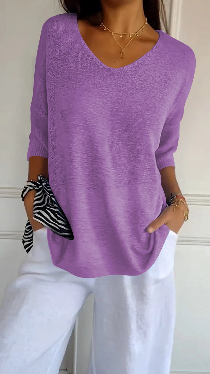 Tina | Damen pullover 3/4 Arm V-Ausschnitt Übergroß Koralle