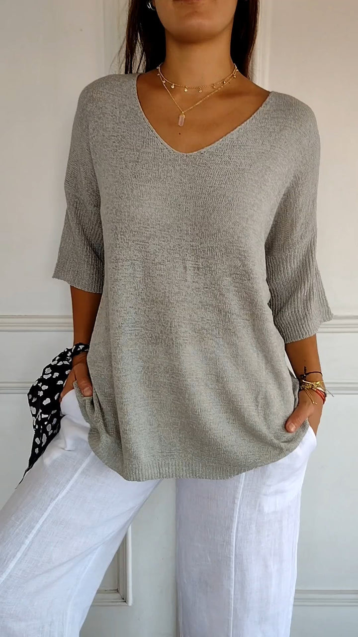 Tina | Damen pullover 3/4 Arm V-Ausschnitt Übergroß Koralle