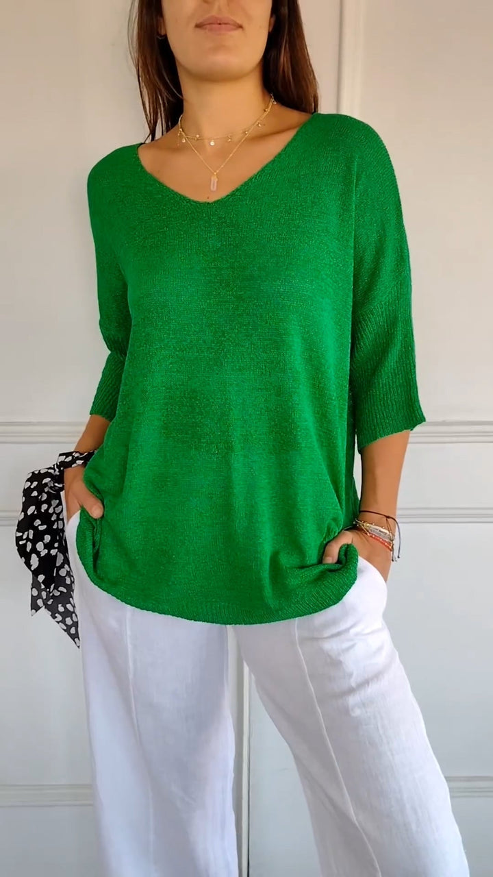 Tina | Damen pullover 3/4 Arm V-Ausschnitt Übergroß Koralle