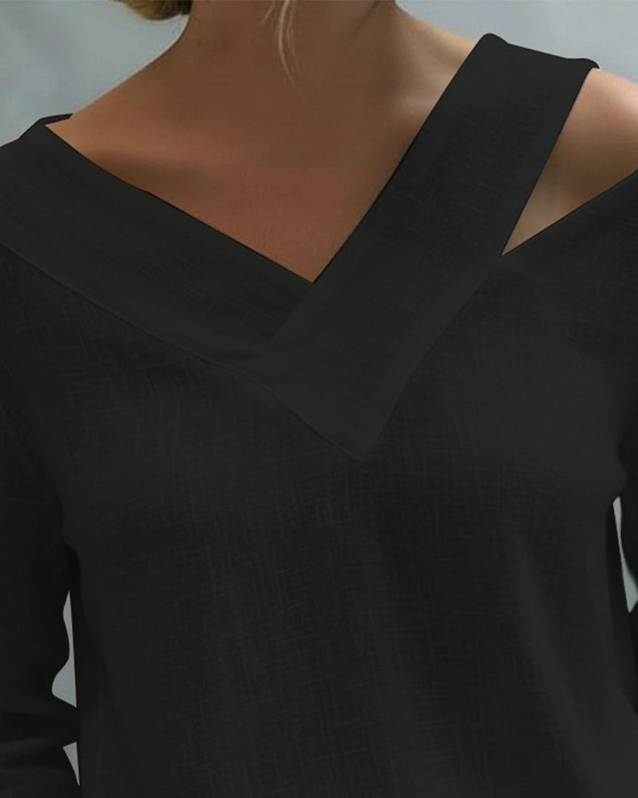 Léa | Damen Top Asymmetrischer V-Ausschnitt Langarm Oberteil