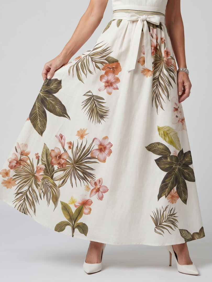 Wiese | Drapiertes Halter-Botanisches Panel-Maxikleid