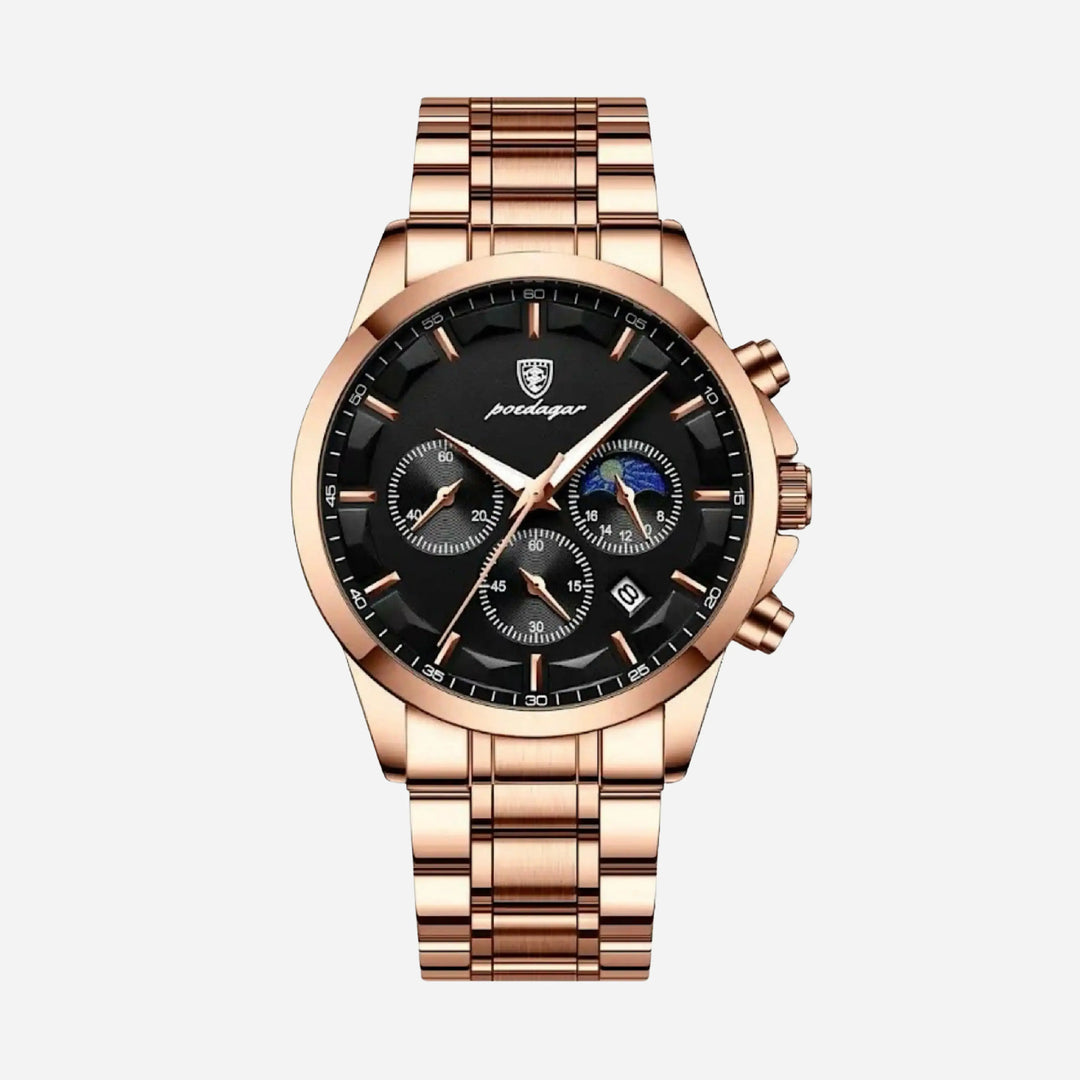 Luxus-Sportuhr für Herren mit Quarzwerk, Chronograph und Lederarmband