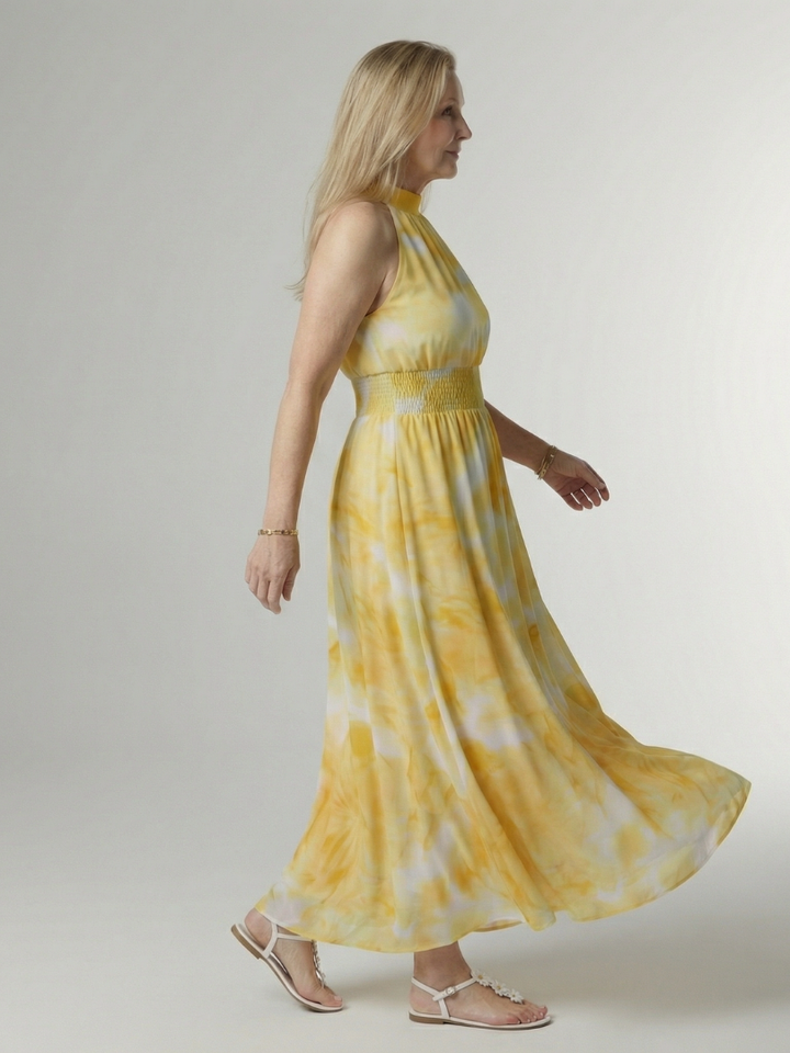 Sylin | Gerafftes Halter-Midi-Kleid