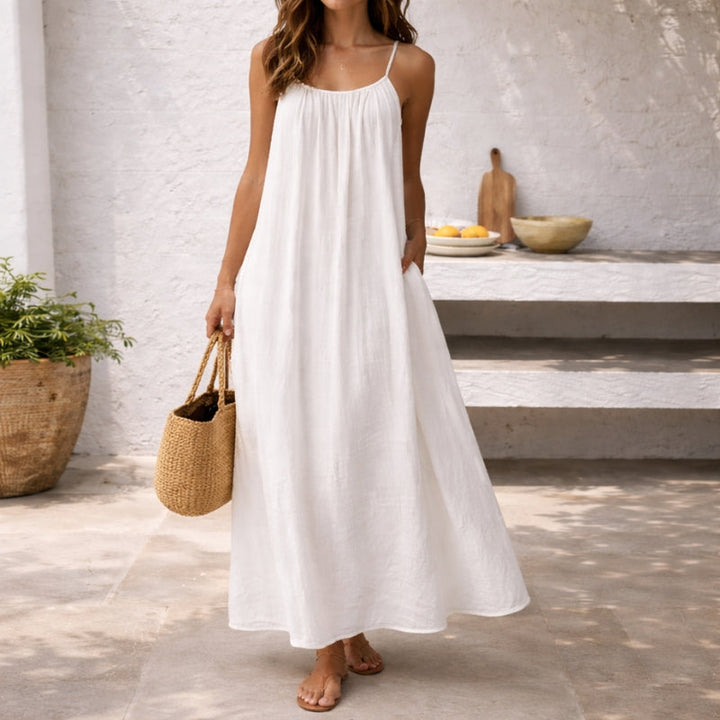 Lange Kleid mit verstellbaren Spaghetti-Trägern und Rückenausschnitt für Damen