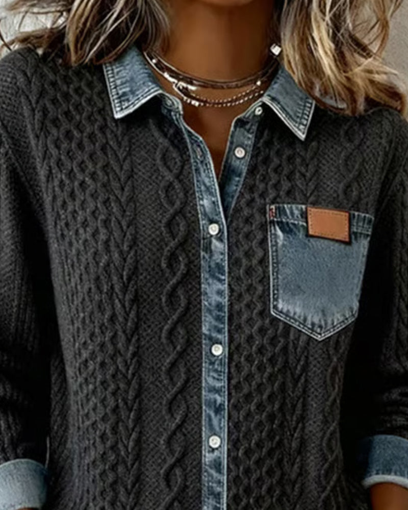 Dana | Damen-Strickjacke mit langen Ärmeln und Denim-Details