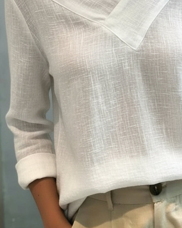 Léa | Damen Top Asymmetrischer V-Ausschnitt Langarm Oberteil