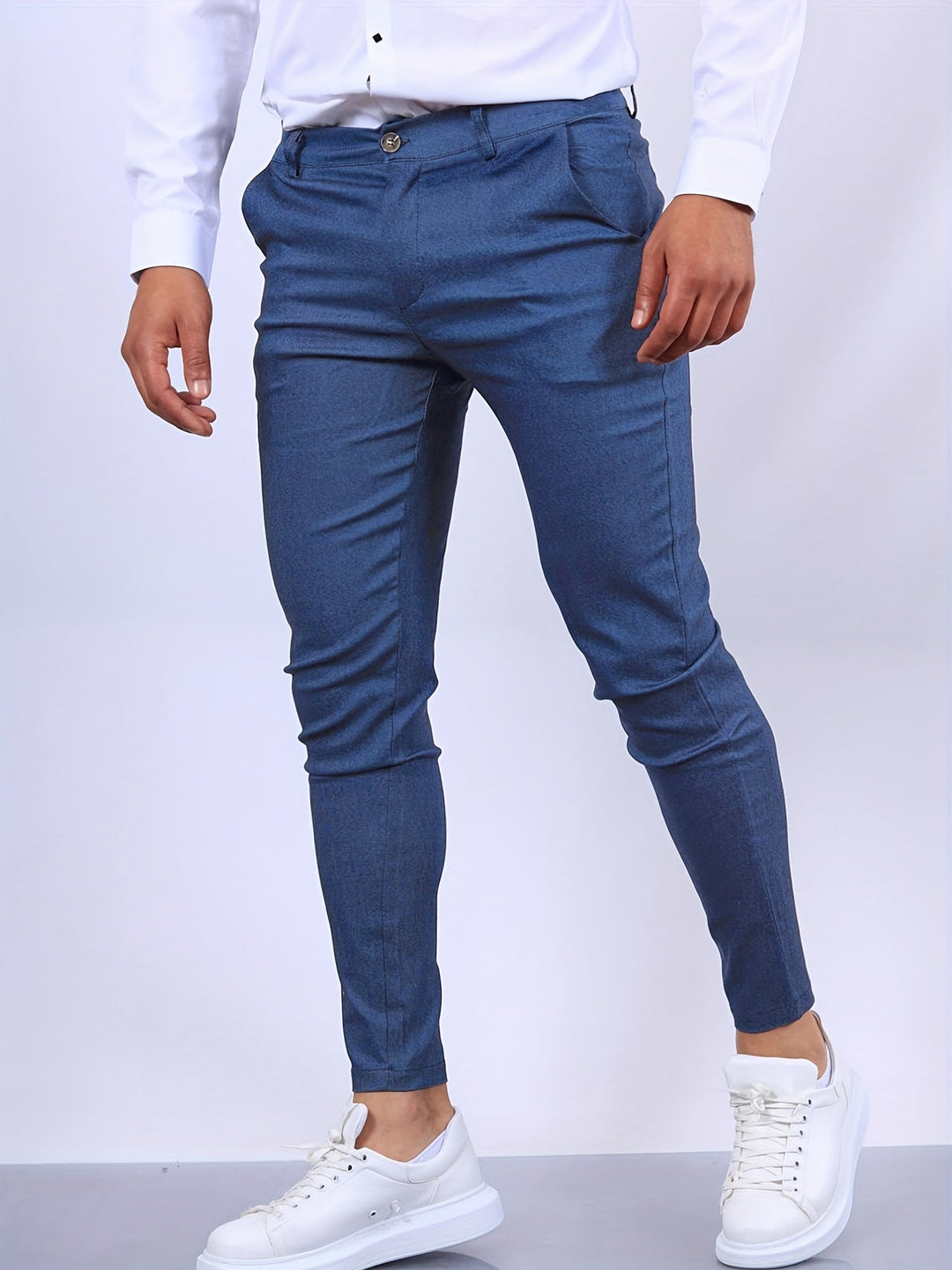 Penn | Herren Chinohose Slim Fit Businesshose Blau Stretch