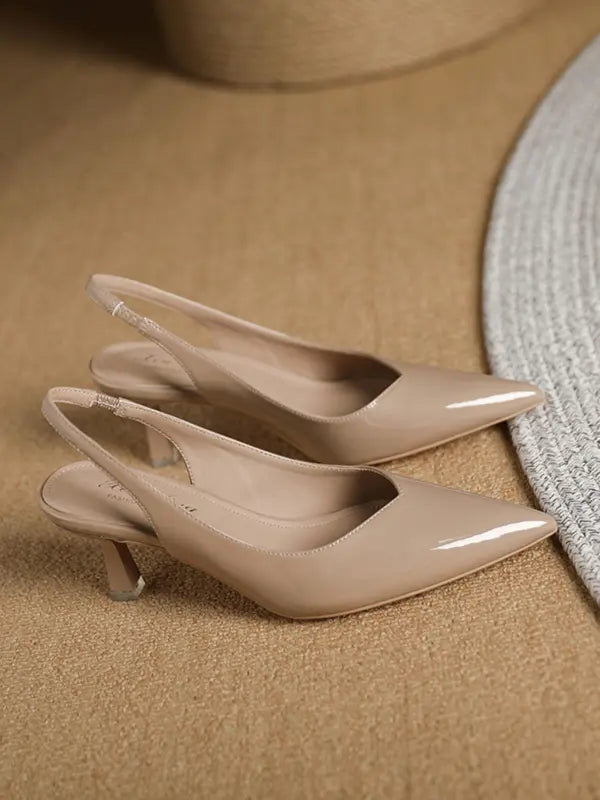 AMIRA™ - Damen PU-Leder Slingback-Absätze Einfache einfarbige spitze Pumps