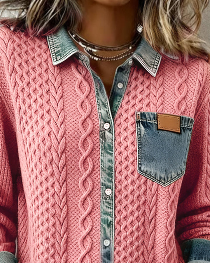 Dana | Damen-Strickjacke mit langen Ärmeln und Denim-Details