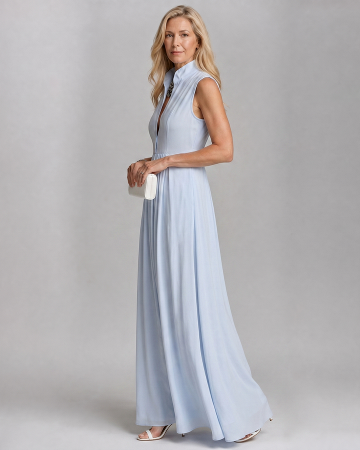 Virelia | Ärmelloser, kragenloser, fließender Jumpsuit mit weitem Bein