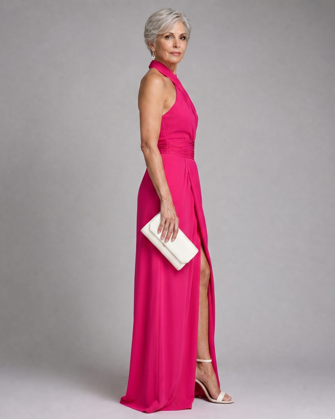 Vaelora | Kreuz Halter Drapiertes Midi Kleid