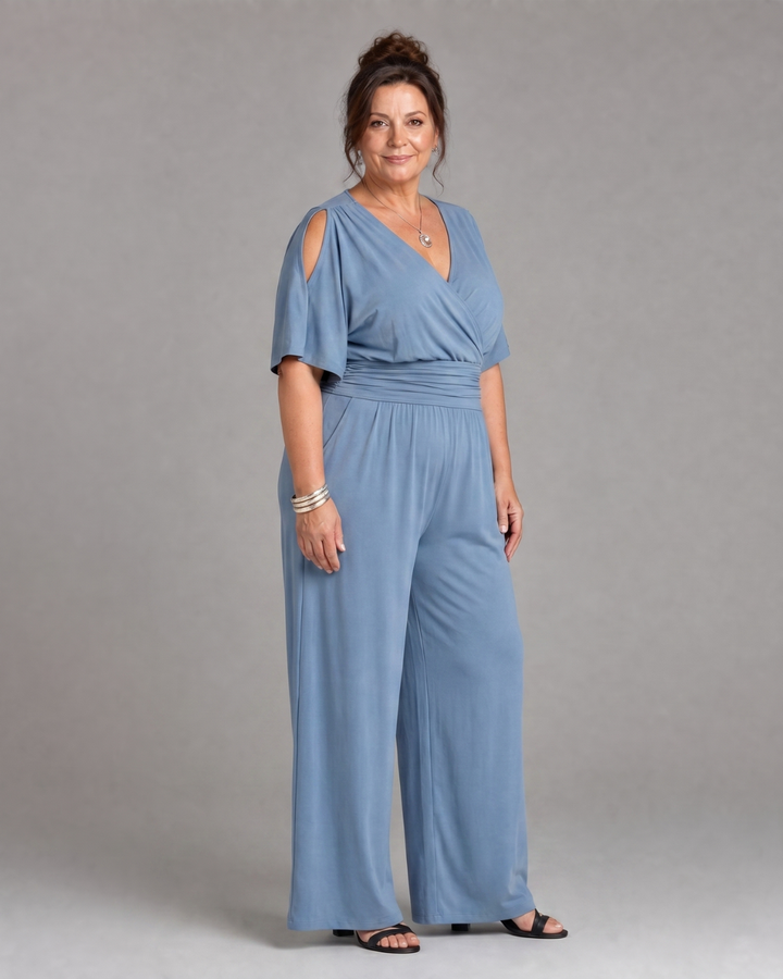 Nyxara | Kalt-Schulter Wickel Taille Entspanntes Jumpsuit