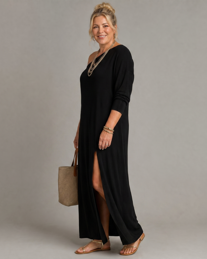 Asterelle | Einseitiges, fließendes Midi-Kleid mit Schlitz