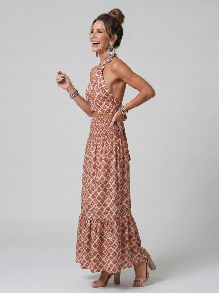 Amira | Geometrisches Print Cutout Midi Kleid