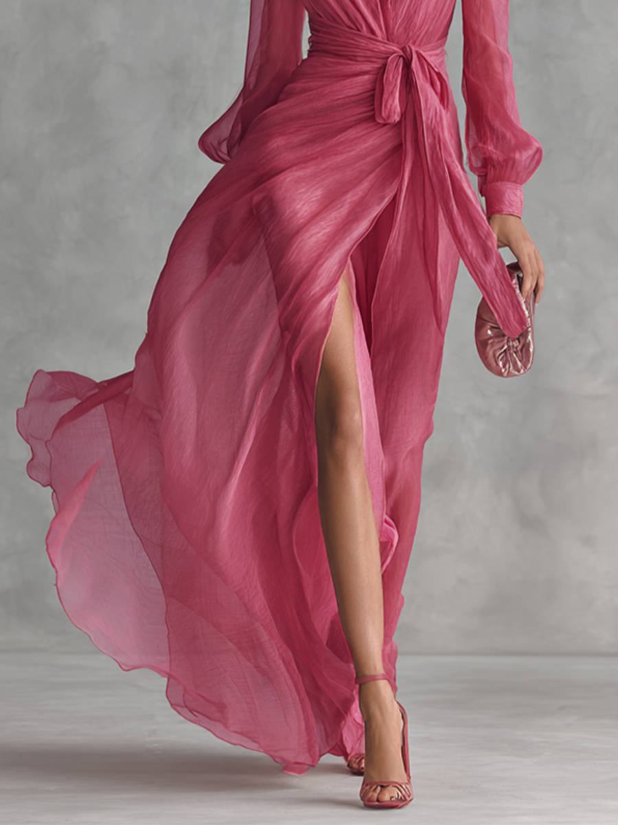 Ingeborg | Roze Chiffon Jurk V-Hals