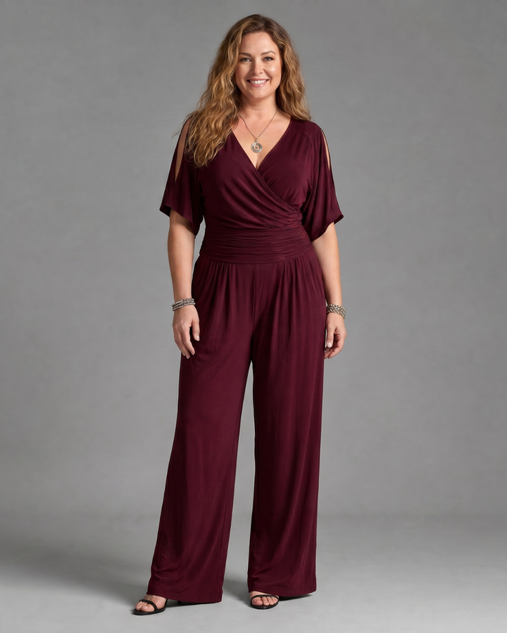 Nyxara | Kalt-Schulter Wickel Taille Entspanntes Jumpsuit
