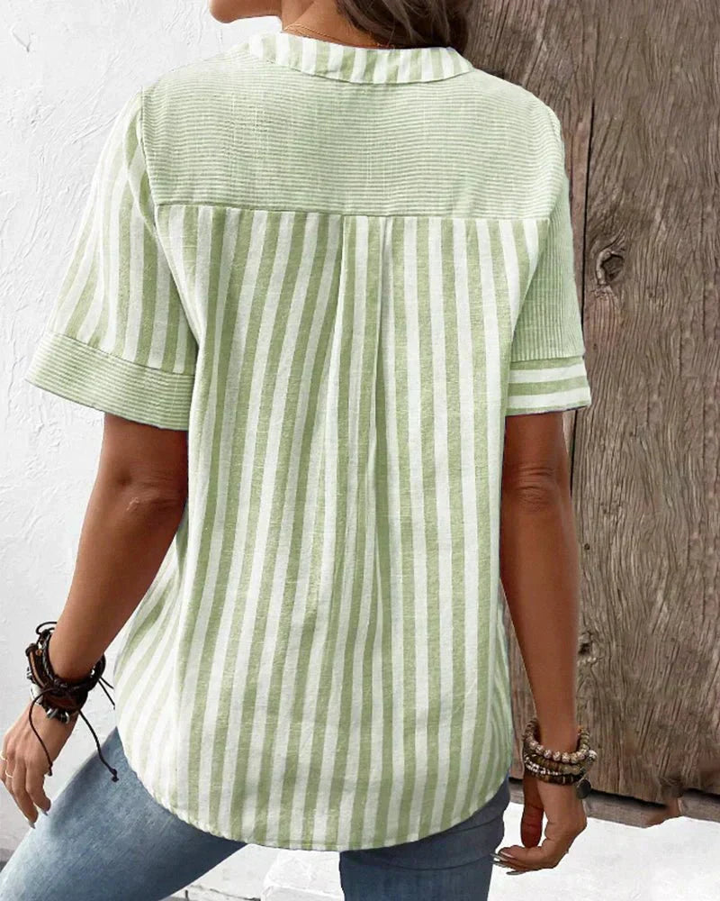 Lola | Damen T-Shirt Kurzarm Gestreift mit Knopfleiste