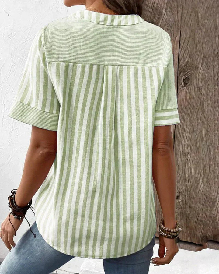 Lola | Damen T-Shirt Kurzarm Gestreift mit Knopfleiste