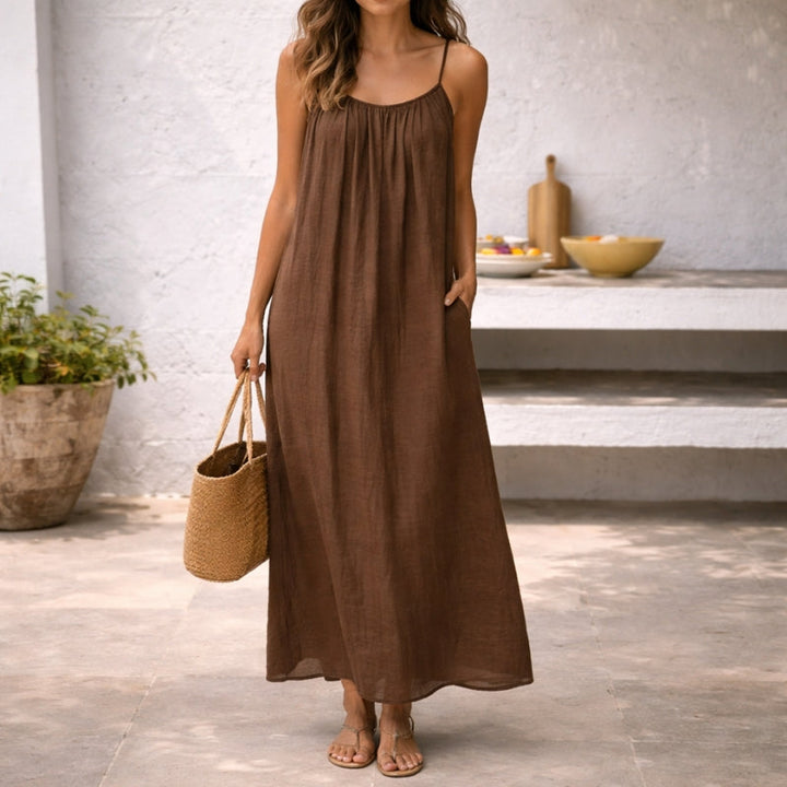 Lange Kleid mit verstellbaren Spaghetti-Trägern und Rückenausschnitt für Damen