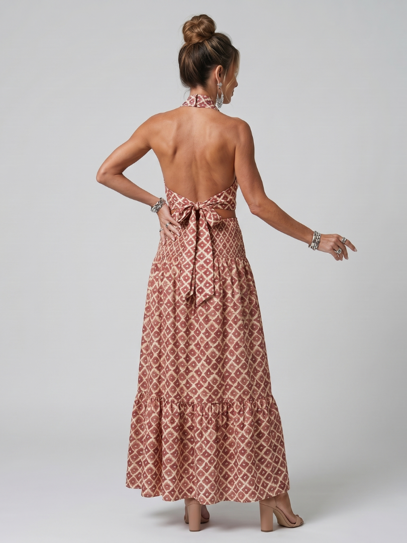 Amira | Geometrisches Print Cutout Midi Kleid
