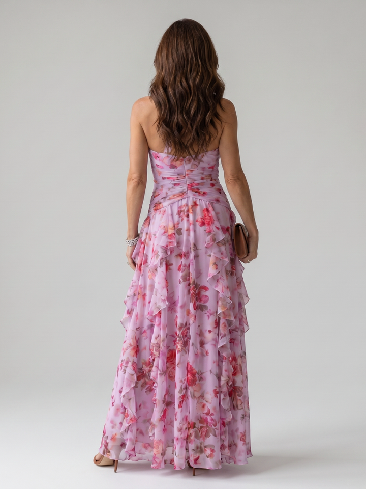Nori | Halter-Neck Rüschentop Floral Maxi Kleid